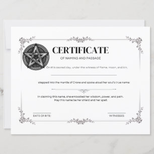Papier Certificat de nom et de passage