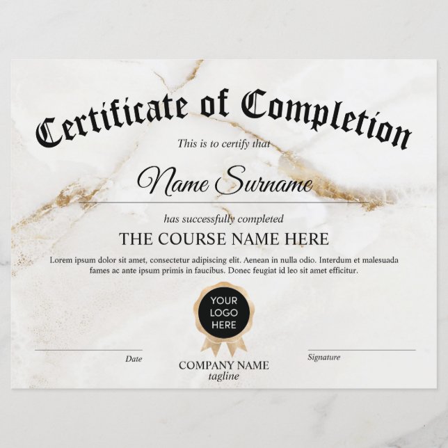 Papier Certificat de participation - Logo du cours (Devant)