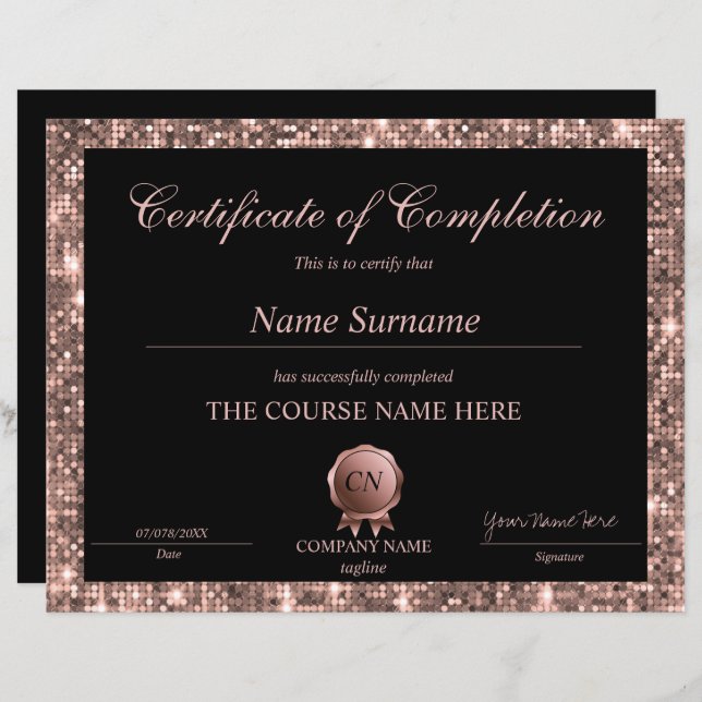 Papier Certificat de parties scintillant d'achèvement Dip (Devant / Derrière)