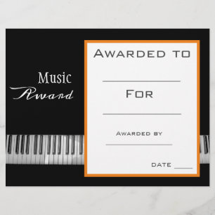 Papier Certificat de piano de musique professeur de musiq