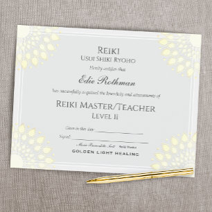 Papier Certificat de praticien de Reiki de niveau 2