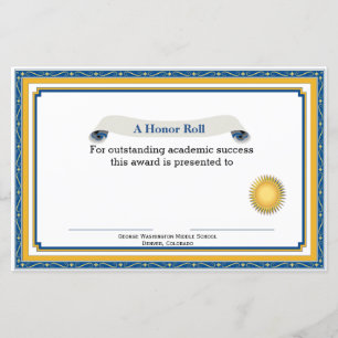 Papier Certificat de Prix académique bleu et jaune