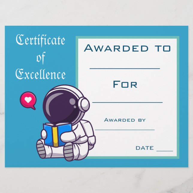 Papier Certificat de Prix de lecture Cute Fournitures de  (Devant)