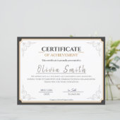 Papier Certificat de Réalisation à Bordure Dorée Élégante (Debout devant)
