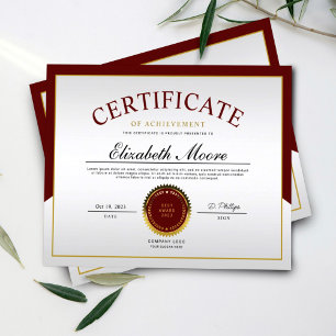 Papier Certificat de Réalisation de la Bordure Or Rouge