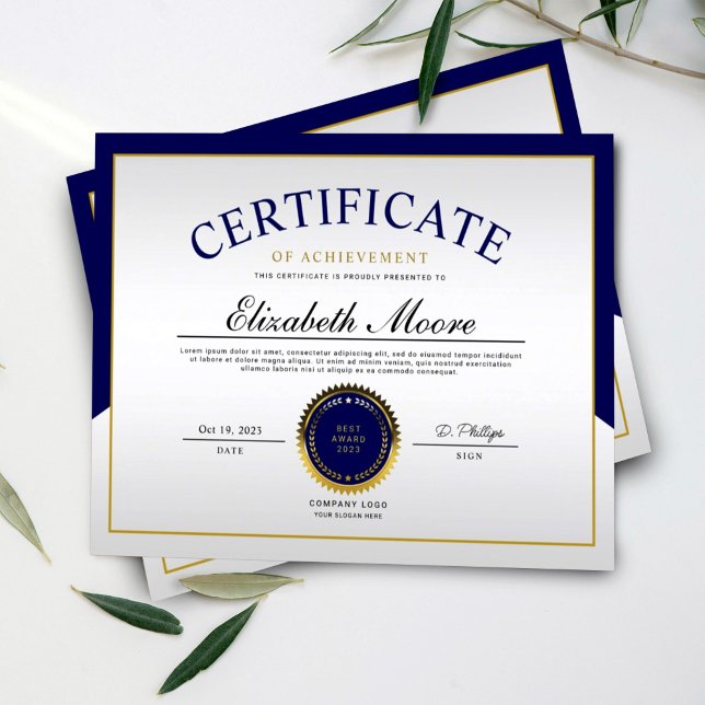 Papier Certificat de Réalisation de la Frontière Or Bleu (Créateur téléchargé)