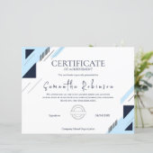 Papier Certificat de Réalisation Géométrique Bleu Moderne (Debout devant)