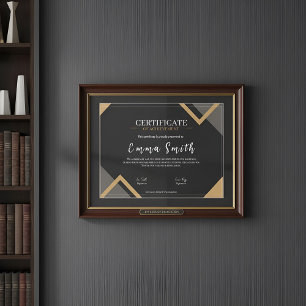 Papier Certificat de Réalisation Noir Élégant en Or Desi