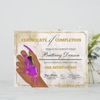 Papier Certificat de Réalisation Prix Technicien en Ongle