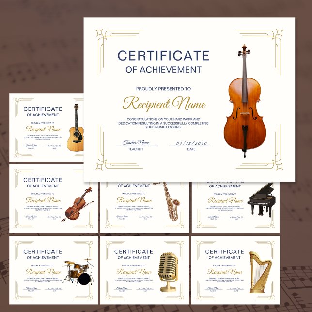 Papier Certificat de Récompense de Cours de Corde de Viol (Classy Frame Cello String Course Award Certificate)