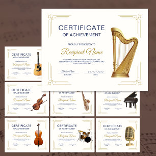 Papier Certificat de Récompense de Cours de Musique sur C
