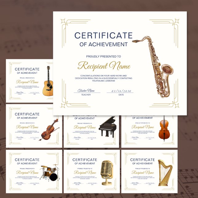 Papier Certificat de Récompense de Cours de Saxophone à C (Classy Frame Saxophone Course Award Certificate)