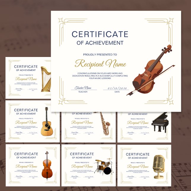 Papier Certificat de Récompense de Cours de Violon à Cadr (Classy Frame Violin Course Award Certificate)