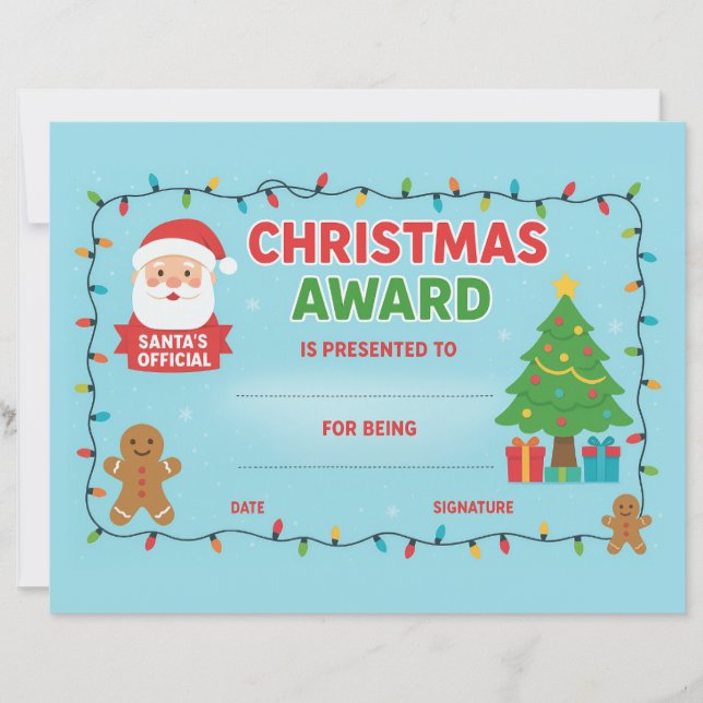 Papier Certificat de récompense de Noël Jolly Lights (Devant)