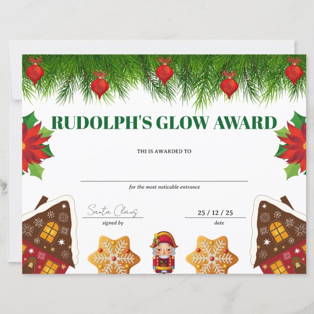 Papier Certificat de récompense de Noël "Lumière de Rudol (Devant)
