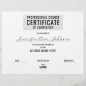 Papier Certificat de Récompense Minimaliste Monochrome No (Devant)