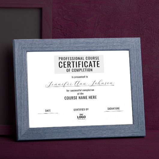 Papier Certificat de Récompense Minimaliste Monochrome No