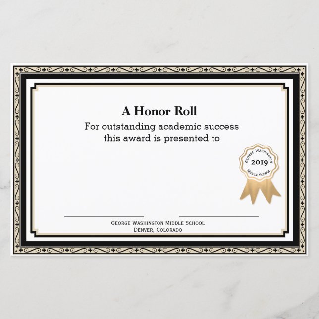 Papier Certificat de récompense scolaire marron et noir (Devant)