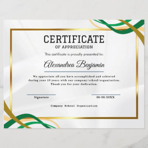 Papier Certificat de reconnaissance