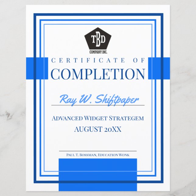 Papier Certificat de reconnaissance de l'employé (Devant)