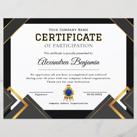 Papier Certificat de reconnaissance de mérite (Devant)