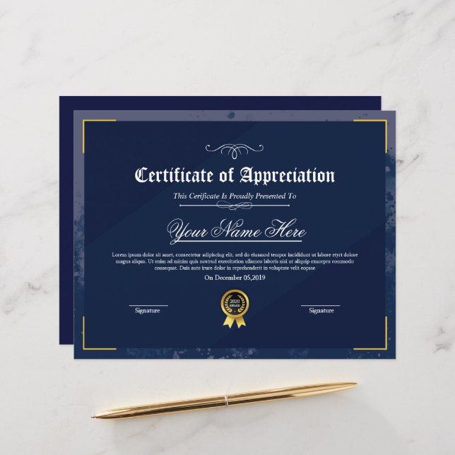 Papier Certificat de reconnaissance imprimable (Devant/Arrière en situation)