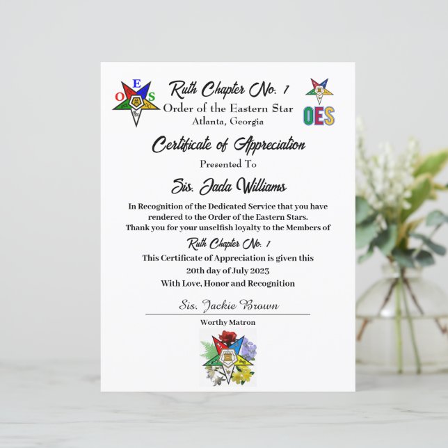 Papier Certificat de reconnaissance Int.OES (Debout devant)