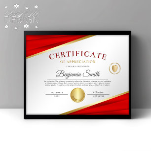 Papier Certificat de reconnaissance Rouge & Or