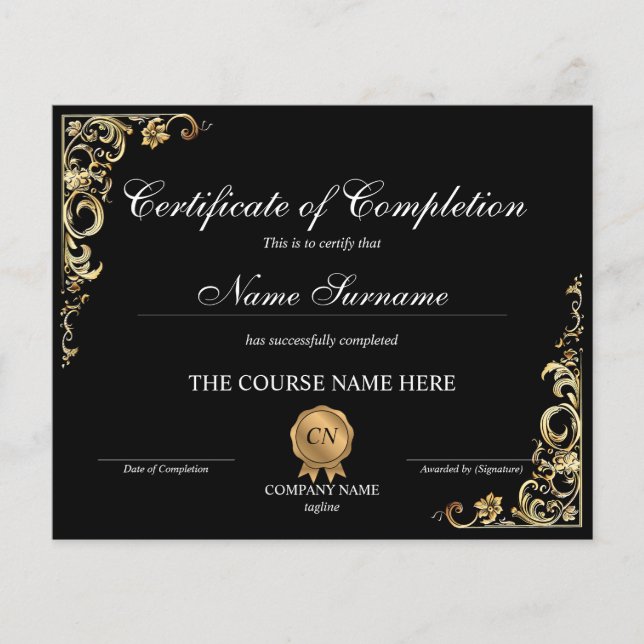 Papier Certificat de Remise de Diplôme de Fin de Formatio (Devant)