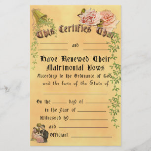 Papier Certificat de renouvellement Vow - Personnalisable