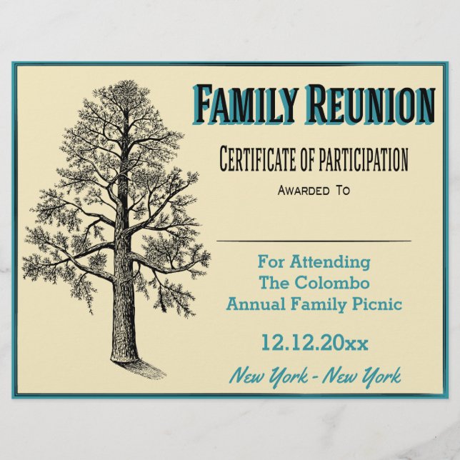 Papier Certificat de réunion de famille - Arbre de grande (Devant)