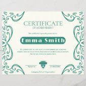 Papier Certificat de réussite à bordure de vigne verte et (Devant)