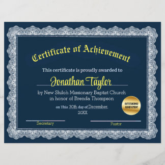Papier Certificat de réussite bleu et jaune