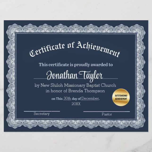Papier Certificat de réussite bleu et jaune (Devant)