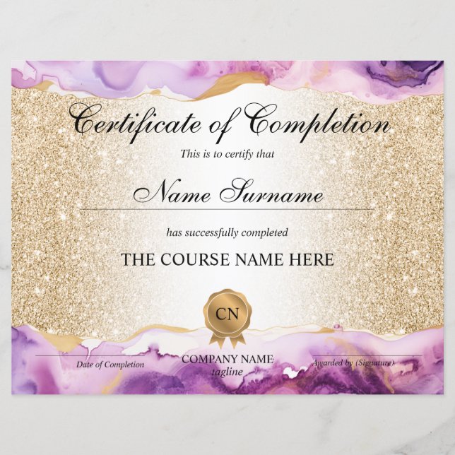 Papier Certificat de Réussite Cours de Beauté (Devant)