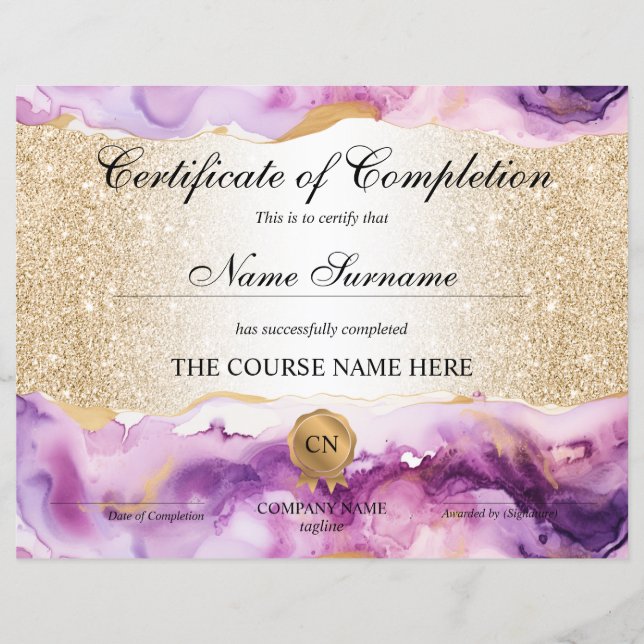 Papier Certificat de Réussite Cours de Beauté (Devant)