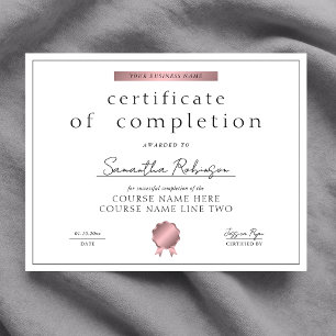 Papier Certificat de Réussite de Cours Chic Rose Gold