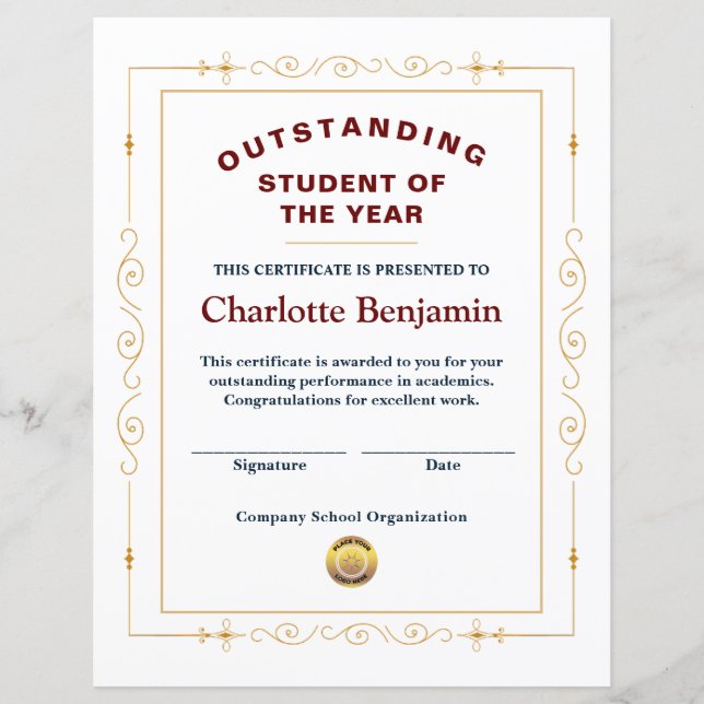 Papier Certificat de réussite de l'étudiant de l'année su (Devant)