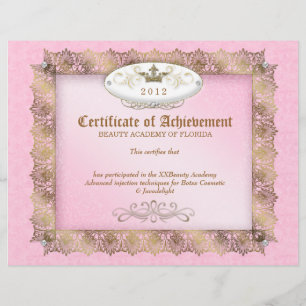 Papier Certificat de réussite Diplôme Beauté rose