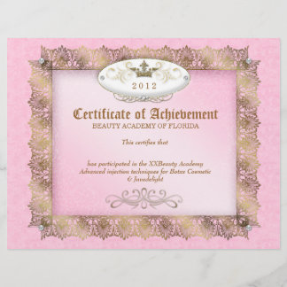 Papier Certificat de réussite Diplôme Beauté rose