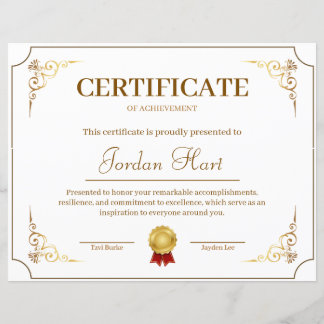 Papier Certificat de Réussite Élégant Minimaliste en Or