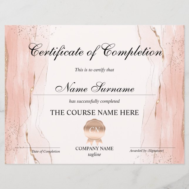 Papier Certificat de Réussite Prix de Fin de Cours (Devant)