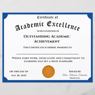 Papier Certificat de réussite scolaire personnalisable