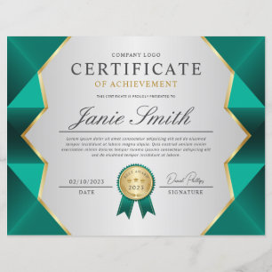 Papier Certificat De Réussite turquoise Et Or