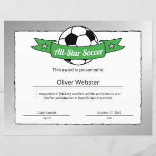 Papier Certificat de soccer étoilé