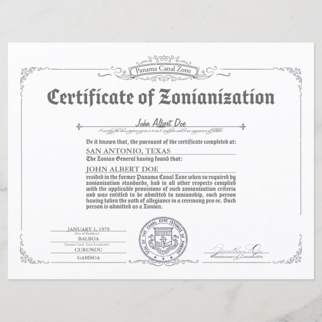 Papier Certificat de zonianisation (Devant)