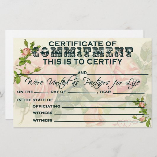 Papier Certificat d'engagement (Devant / Derrière)