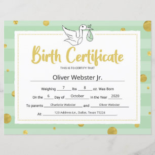 Papier Certificat d'étape verte Certificat de naissance d