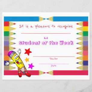 Papier Certificat d'étudiant mignon et coloré de la semai