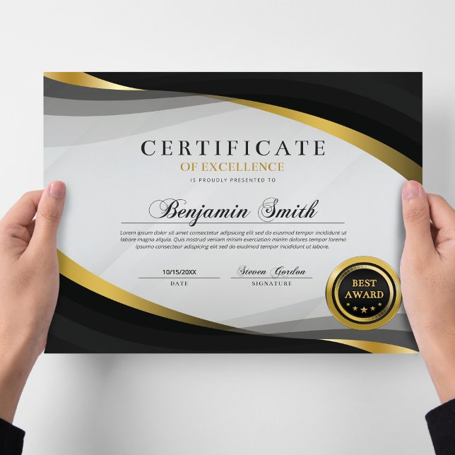 Papier Certificat d'Excellence Black & Gold Award (Créateur téléchargé)